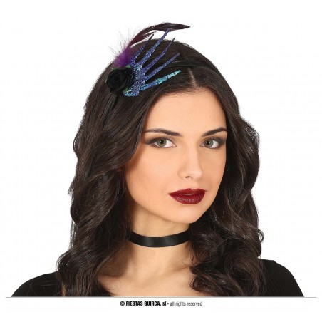 DIADEMA CON MANO Y ROSA NEGRA